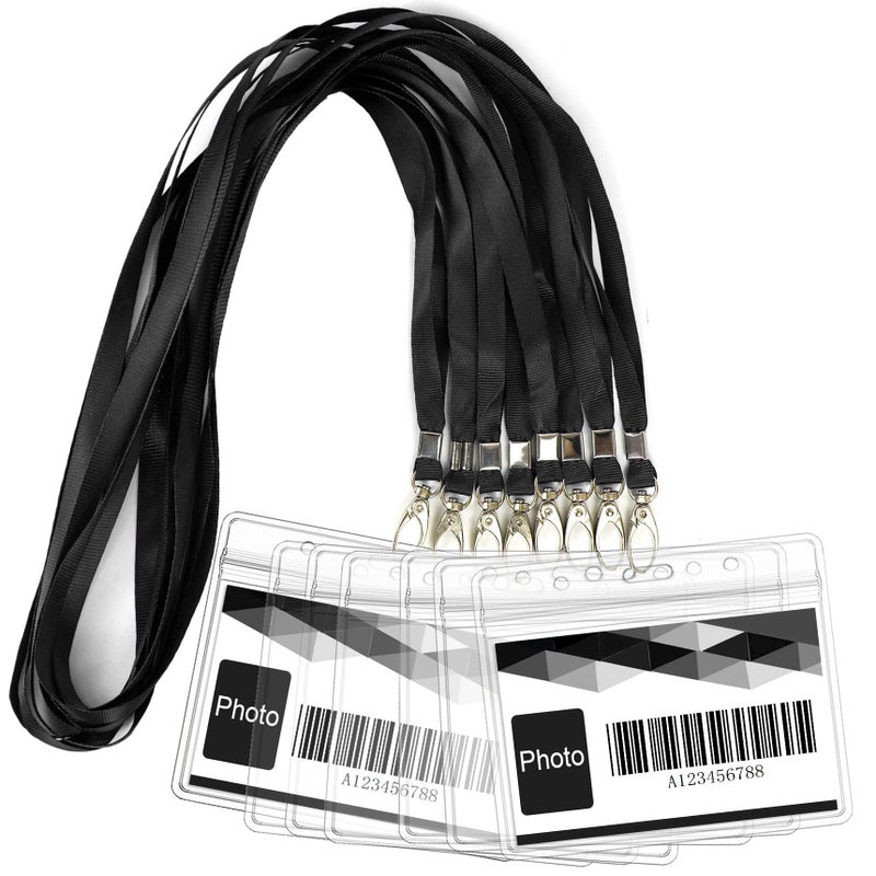 Ollain Lanyards with ID Badge Holder Cruise Lanyards 50 Pack Clear Horizontal PVC Waterproof Name Tag ID Badge Holder and 50 Pcs Flat Neck Lanyard with Swivel Hook for for Offices School (Black) - Image 1